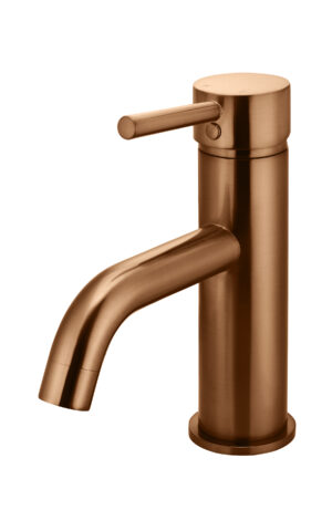 Meir Round Curved Basin Mixer in PVD Lustre Bronze finish