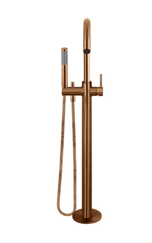 MEIR ROUND FREESTANDING BATH SPOUT AND HAND SHOWER, PIN RANGE. PVD LUSTRE BRONZE FINISH