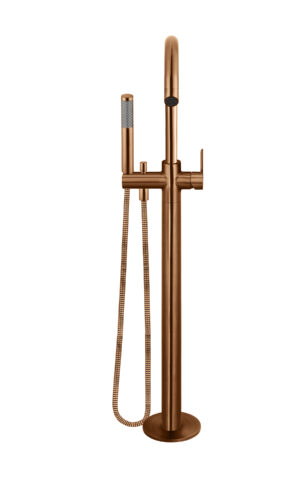 MEIR ROUND FREESTANDING BATH SPOUT AND HAND SHOWER, PADDLE RANGE. PVD LUSTRE BRONZE FINISH
