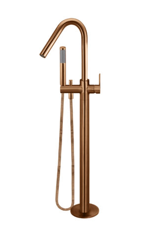 MEIR ROUND FREESTANDING BATH SPOUT AND HAND SHOWER, PADDLE RANGE. PVD LUSTRE BRONZE FINISH