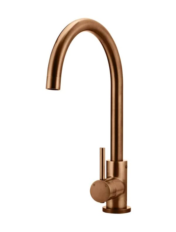 MK03-PVDBZ_Meir_Lustre_Bronze_Round_Kitchen_Mixer_Tap-1 | Tap & Sink Contemporary Living Pty Ltd MEIR Round Gooseneck Kitchen Mixer with a Pin Handle. PVD Luster Bronze Finish