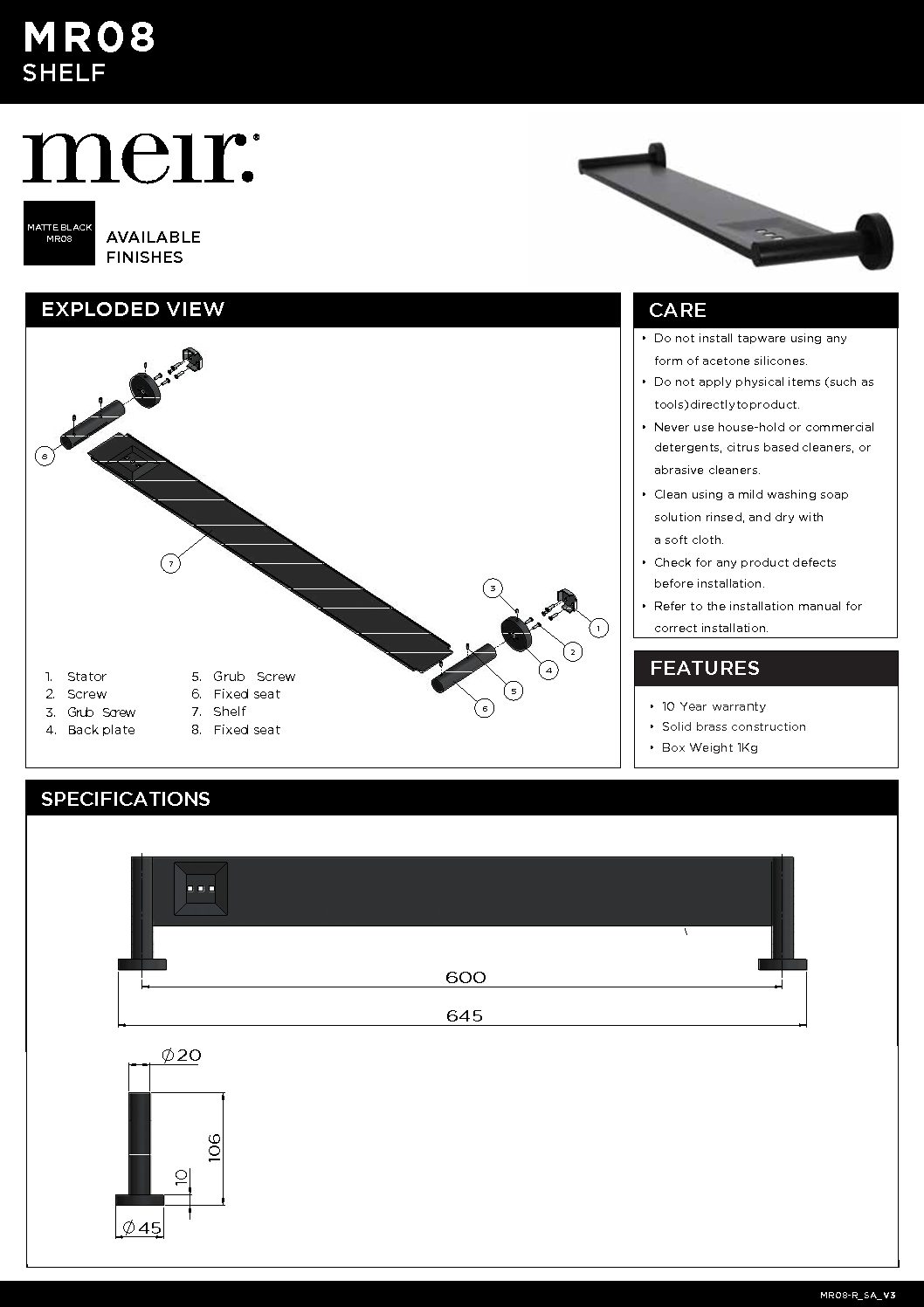 Round Bathroom Shelf - Matte Black (MR08)