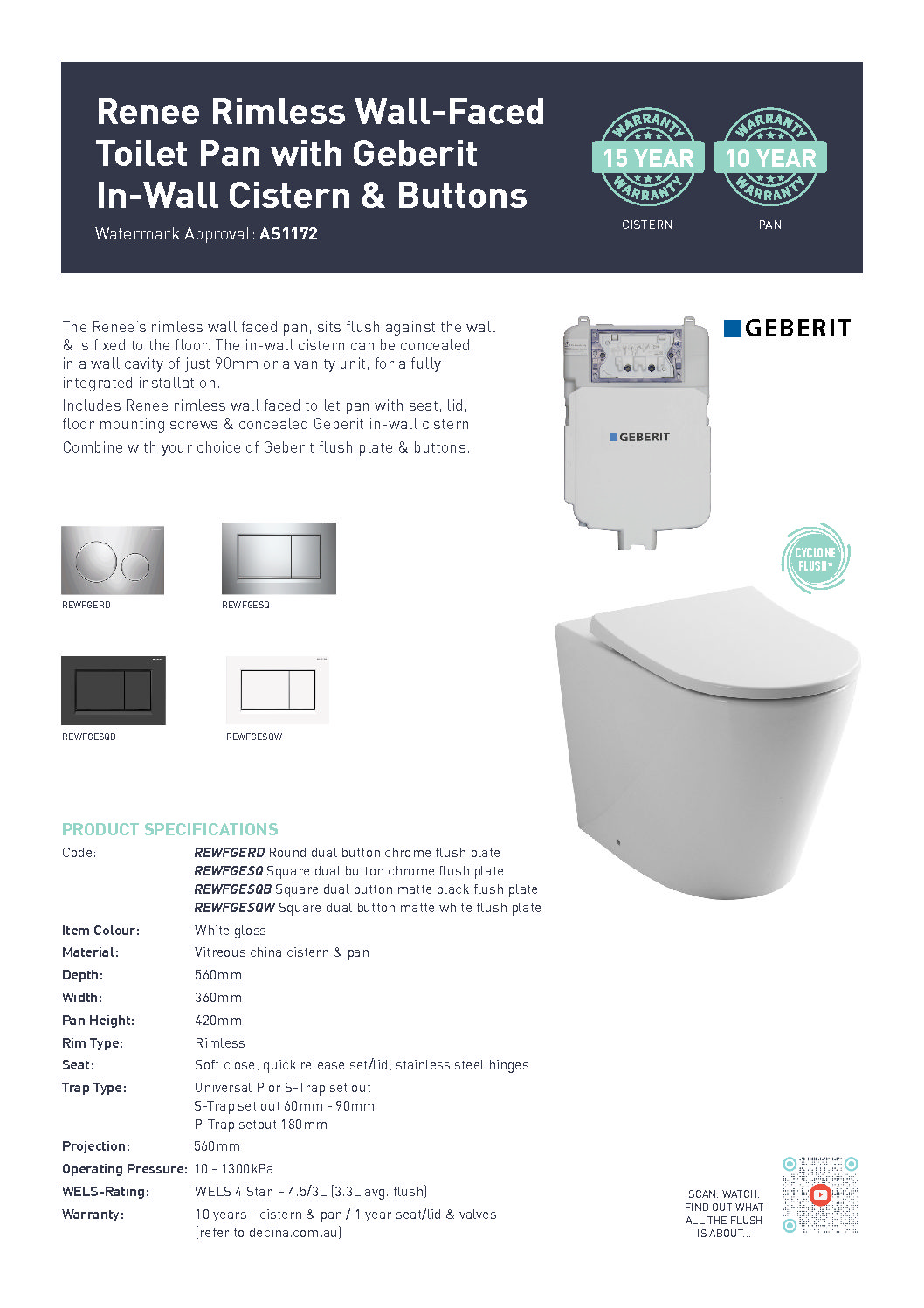 Decina Renee WF Geberit Toilet Spec Sheet Tap & Sink Contemporary