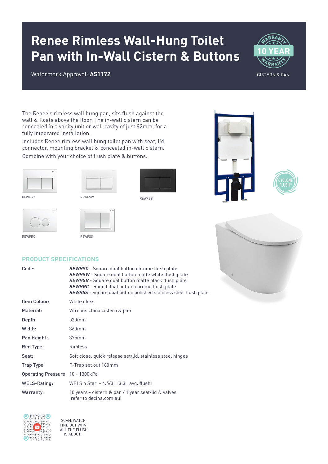 Decina Renee WH Toilet Spec Sheet Tap & Sink Contemporary Living Pty Ltd