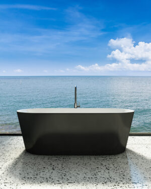 Elinea freestanding bath black (1) | Tap & Sink Contemporary Living Pty Ltd Decina Elinea freestanding bath, 1500 & 1790, white/white and black & white