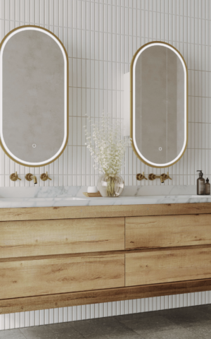 Remer 'Capsule' Shaving Cabinet in Brushed Brass Frame