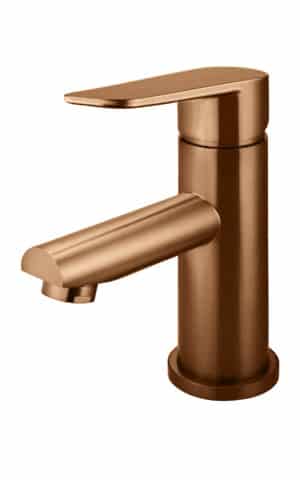 Meir Round Basin Mixer with a Paddle Handle. PVD Lustre Bronze finish