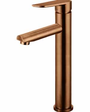 Meir Tall basin mixer, paddle range. PVD Lustre Bronze finish