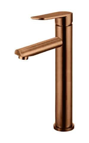 Meir Tall basin mixer, paddle range. PVD Lustre Bronze finish