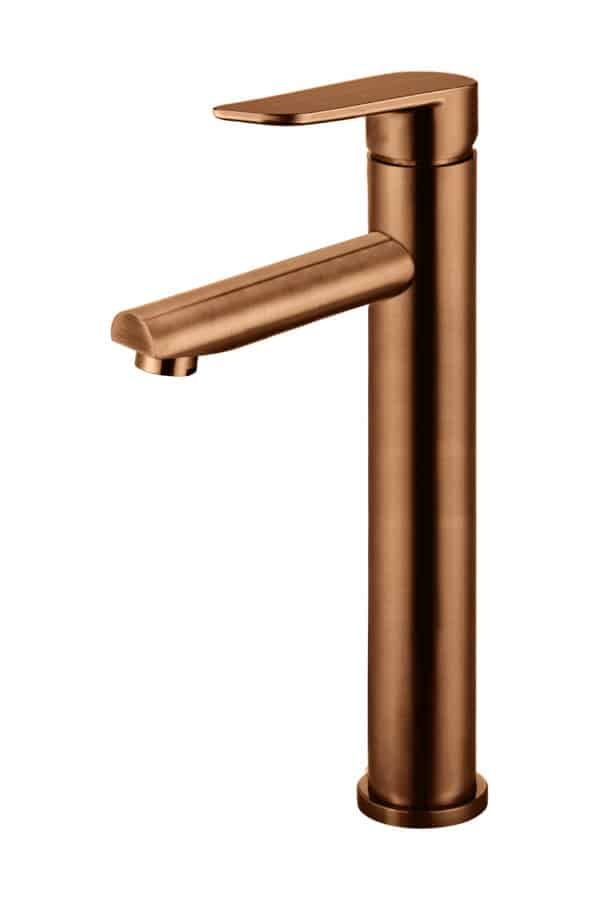 Meir Tall basin mixer, paddle range. PVD Lustre Bronze finish