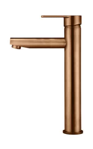 Meir Tall basin mixer, paddle range. PVD Lustre Bronze finish