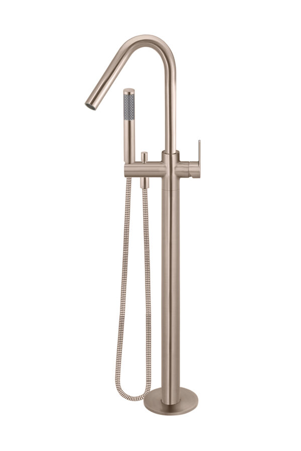 Meir Champagne Round Freestanding Bath Spout & Hand Shower with Paddle - Champagne finish