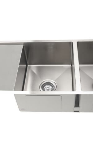 LAVELLO DOUBLE BOWL KITCHEN SINK (1160 X 440) -BRUSHED NICKEL (DRAINER LEFT)