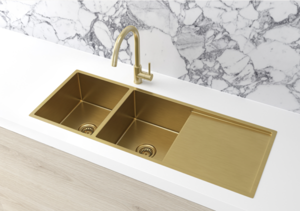 LAVELLO DOUBLE KITCHEN BOWL WITH DRAINBOARD (RIGHT) - BRUSHED BRONZE GOLD