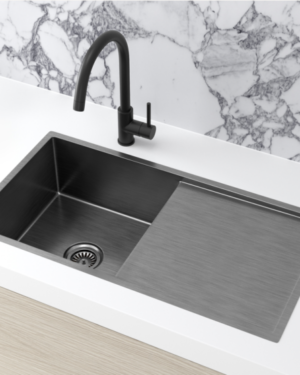 Lavello Kitchen Sink with drainboard - Single Bowl (840x440) in PVD Gunmetal Black finish /Drainer on Right