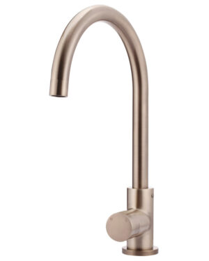 MEIR ROUND GOOSENECK KITCHEN MIXER TAP - PINLESS RANGE, CHAMPAGNE FINISH