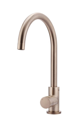 MEIR ROUND GOOSENECK KITCHEN MIXER TAP - PINLESS RANGE, CHAMPAGNE FINISH