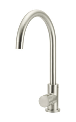 MEIR ROUND GOOSENECK KITCHEN MIXER TAP - PINLESS RANGE, PVD BRUSHED NICKEL FINISH