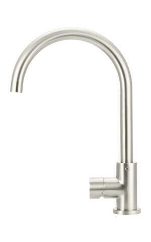 MEIR ROUND GOOSENECK KITCHEN MIXER TAP - PINLESS RANGE, PVD BRUSHED NICKEL FINISH