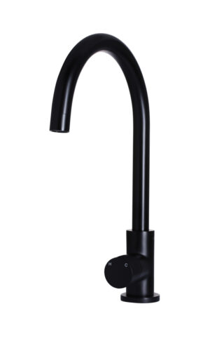 MEIR ROUND GOOSENECK KITCHEN MIXER TAP - PINLESS RANGE, MATTE BLACK FINISH