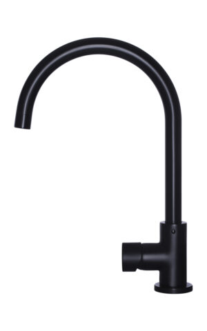 MEIR ROUND GOOSENECK KITCHEN MIXER TAP - PINLESS RANGE, MATTE BLACK FINISH