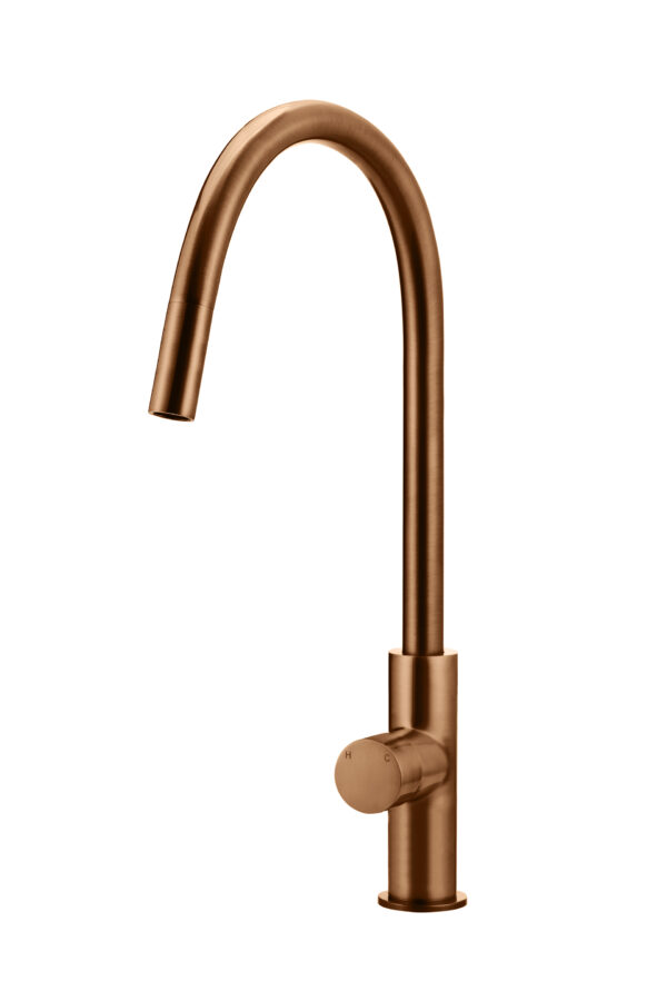 Meir Piccola Pull Out Kitchen mixer tap in 'Lustre Bronze' finish. Pinless