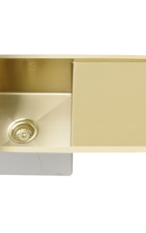 Lavello Kitchen Sink with drainboard - Single Bowl (840x440) in PVD Brushed Bronze Gold finish/ Drainer on Right.