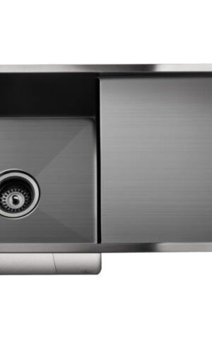 Lavello Kitchen Sink with drainboard - Single Bowl (840x440) in PVD Gunmetal Black finish/ Drainer on Right.