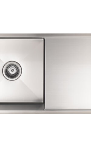 Lavello Kitchen Sink with drainboard - Single Bowl (840x440) in PVD Brushed Nickel finish, Drainer on Right