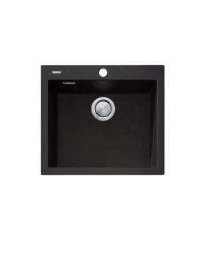 Oliveri Santorini single topmount bowl sink with overflow. Black granite finish