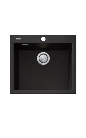 Oliveri Santorini single topmount bowl sink with overflow. Black granite finish