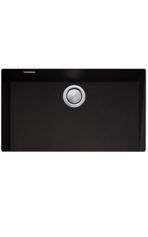 Oliveri Santorini single bowl undermount sink. Black granite finish With overflow