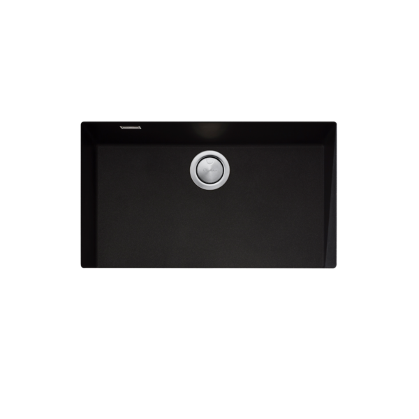 Oliveri Santorini single bowl undermount sink. Black granite finish With overflow