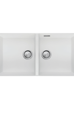 OLIVERI SANTORINI DOUBLE BOWL UNDERMOUNT SINK WITH OVERFLOW - WHITE GRANITE FINISH