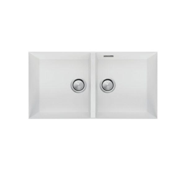 OLIVERI SANTORINI DOUBLE BOWL UNDERMOUNT SINK WITH OVERFLOW - WHITE GRANITE FINISH