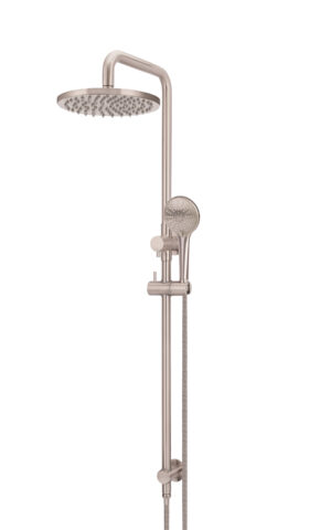 Meir round combination shower rail with three function hand showers 200mm rose - champagne finish