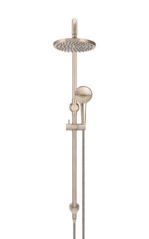 Meir round combination shower rail with three function hand showers 200mm rose - champagne finish