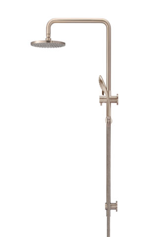 Meir round combination shower rail with three function hand showers 200mm rose - champagne finish