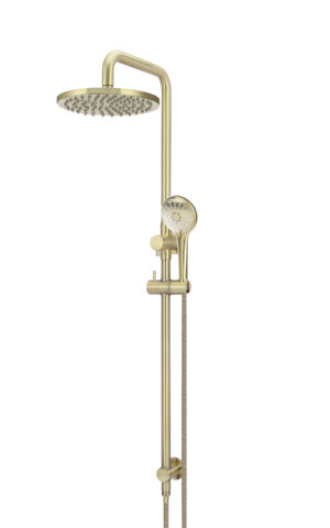 Meir round combination shower rail with three function hand showers 200mm rose - PVD Tiger Bronze gold finish