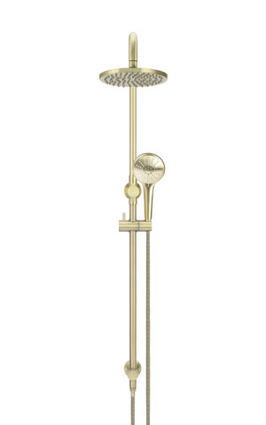 Meir round combination shower rail with three function hand showers 200mm rose - PVD Tiger Bronze gold finish