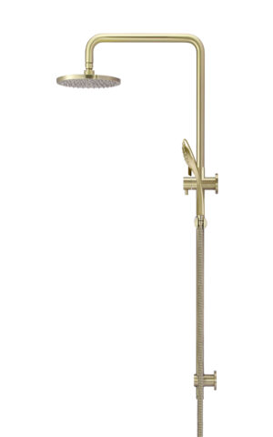 Meir round combination shower rail with three function hand showers 200mm rose - PVD Tiger Bronze gold finish