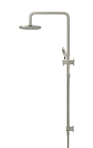 Meir round combination shower rail with three function hand showers 200mm rose - PVD Brushed Nickel finish