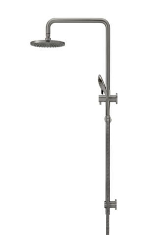 Meir round combination shower rail with three function hand showers 200mm rose - PVD Gunmetal Grey/ Shadow finish