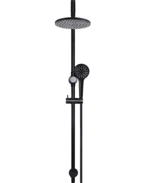 Meir round combination shower rail with three function hand showers 200mm rose - matte black finish