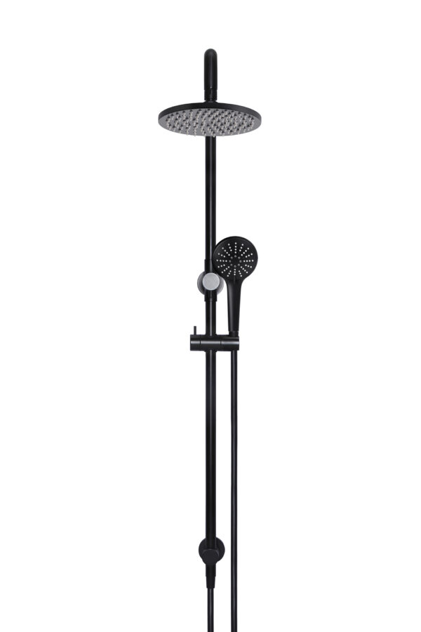 Meir round combination shower rail with three function hand showers 200mm rose - matte black finish