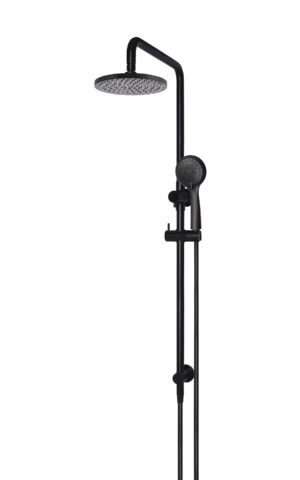 Meir round combination shower rail with three function hand showers 200mm rose - matte black finish