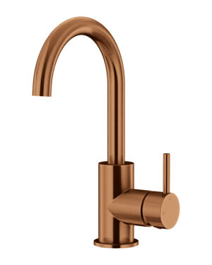 Meir Gooseneck Basin Mixer with Cold start in PVD Lustre Bronze finish