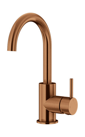 Meir Gooseneck Basin Mixer with Cold start in PVD Lustre Bronze finish