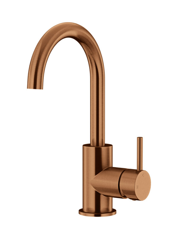 Meir Gooseneck Basin Mixer with Cold start in PVD Lustre Bronze finish