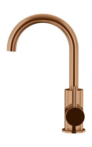 Meir Gooseneck Basin Mixer with Cold start in PVD Lustre Bronze finish